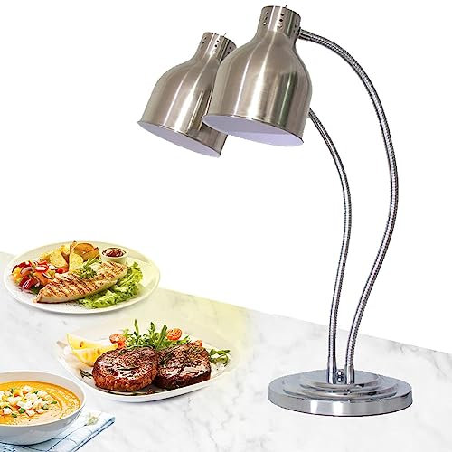 Lampe chauffante commerciale, lampe chauffante à double tête de 500 W, rotation à 360 ° extensible jusqu'à 70 cm, lampe chauffante sur pied pour restaurant, cuisine, buffet, table chauffante 2 A