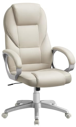 SONGMICS Bürostuhl, Gaming Stuhl, Schreibtischstuhl, ergonomischer Chefsessel, drehbar und höhenverstellbar, Arbeitsstation, mit Rollen, cremeweiß OBG022W01, 7370(112-122) cm