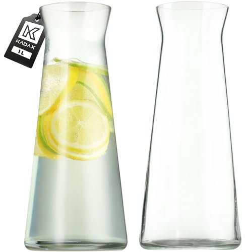 KADAX Lot de 2 carafes en verre robuste - Passe au lave-vaisselle - Carafe à eau sans plomb - Pour eau, jus, limonade, lait (1 l - 2 pièces)