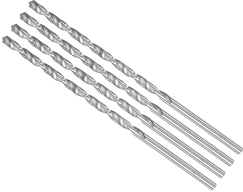 CoCud Brocas Helicoidales Extralargas de 5 mm Diámetro y 200 mm de Longitud Total, Barrena Helicoidal de Acero de Alta Velocidad para Metal Endurecido Carpintería Plástico Aluminio, 4pcs