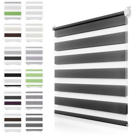 Doppelrollo Klemmfix ohne Bohren Anthrazit B100 x H210cm(Stoffbreite 95cm) Fenster Rollos für innen Klemmrollo Duo Rollo Zebrarollo Seitenzugrollo Fensterrollo Rollo Privatschutz & Kindersicherung