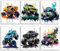HUACANVASART Monster-Truck-Poster, Wandkunstdrucke für Jungenzimmer, Aquarell, Monster-Truck, Auto-Poster für Jungen, Kinderzimmer, Kinderzimmer, Schlafzimmer, Spielzimmer, Wanddekoration, 6er-Set