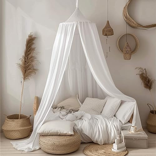 Ginkago Groß Betthimmel Kinderzimmer Babybett Baldachin Hausbett Umrandung Vorhang Zimmerdeko Kuschelecke Hänge Spielzelt für Mädchen und Jungen Weiß