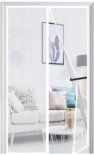 Panngu Mosquitera Puerta Magnetica 85x210cm, Cortina Mosquitera Puerta Exterior Actualización en 2024, Cortinas Mosquiteras para Puertas con Imanes Puerta del Balcón, Puerta Patio - Blanco