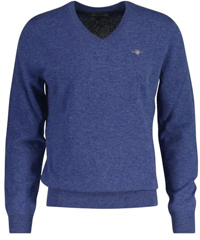 GANT Men's Extrafine Lambswool V-Neck Pullover, Stone Blue Melange, S