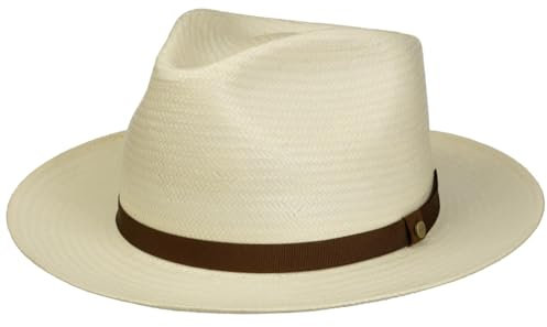Stetson Chapeau en Paille Fallkirk Fedora Toyo Femme/Homme - de Soleil avec Ruban Gros Grain Été Printemps-été - XL (60-61 cm) Blanc