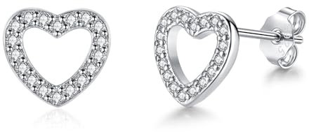 Loutade Damen Herz Ohrstecker, 925 Sterling Silber, Hypoallergen Knorpel Schlafen Klein Mit Cubic Zirkonia, Flach Herzstecker Ohrringe Für Mädchen