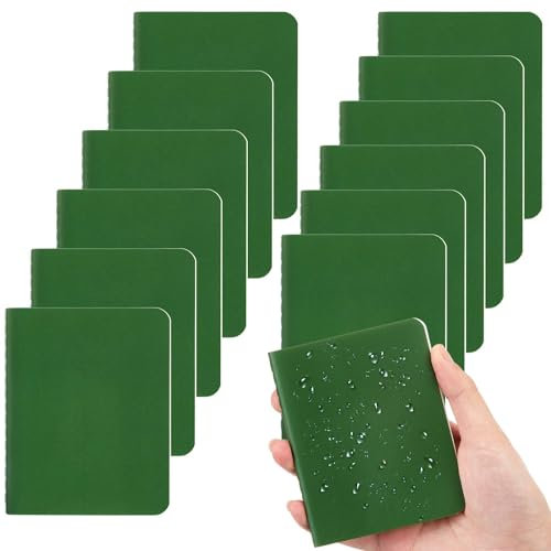 Qeeenar 12 Pcs Waterproof Pocket Notebook 3.2 x 4 Weatherproof Field Notebook Small Soft Cover Grid Waterproof Notepad for Memo Travel Outdoor Tactical Activities Supplies, 32 Sheet, 64 Page, Green