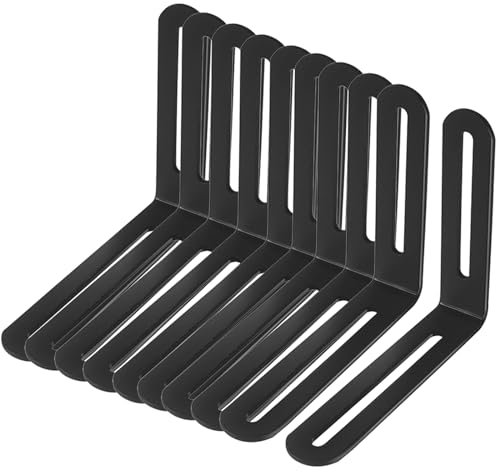 Lot de 10 équerres d'angle réglables en forme de L - 120 x 100 mm - Support d'étagère en métal - Joint de fixation pour meubles - Noir