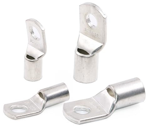 Gloaso Copper Battery Lugs for 4/0 Gauge+ 1/0 Gauge- M10 Stud, Heavy Duty Cable Lugs, Battery Wire Ends Lug, Crimp Ring Terminals Lugs, Eyelets Electrical Battery Terminal Connectors, 4 Pack