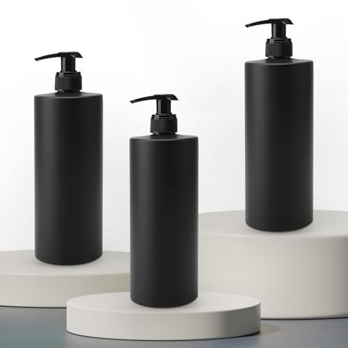 3 Stück Seifenspender Schwarz Matte 500ml Leere Pumpflasche Duschgel Spender Shampoo Flaschen Minimalistischer Luxus Pumpspender für Flüssigseife mit 20 Wasserdichten Etiketten