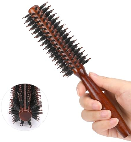 Rundbürste Klein, Rundhaarbürste Rundbürste zum Föhnen Klein Wildschweinborsten Föhnbürste Dunkles Stylingbürste für Frauen und Männer,Glätten,Locken,Hinzufügen von Haar Volumen und Glanz