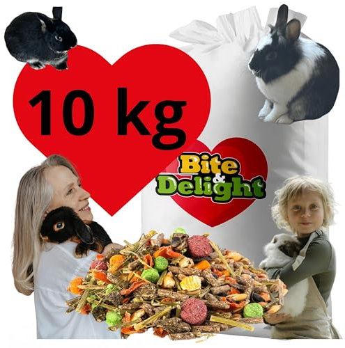 Bite & Delight Kaninchenfutter - Strukturmüsli - Hasenfutter für Zwergkaninchen - Förderung der Verdauung, ohne Zusatz von Zucker und Getreide - Strukturfutter mit Kräuter - 10 kg