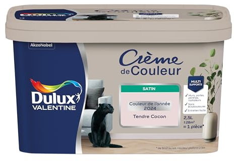 Dulux Valentine Crème de Couleur - Peinture multi-supports intérieure - Satin Tendre Cocon 2,5 L