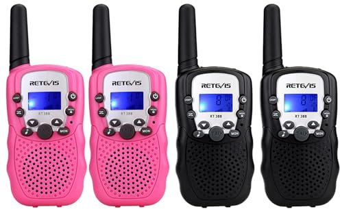 Retevis RT388 Walkie Talkie Kinder, Funkgeräte Kinder Langstrecken Taschenlampe,Spielzeug ab 4-12 Jahre,Geschenke Junge Mädchen für Familienspiel, Radtouren, Ausflug(2 Paar, Schwarz und Rosa)