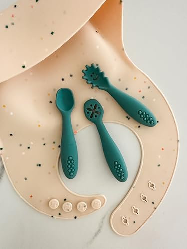 leyla&e Baby Esslernlöffel (3er Set) für eigenständiges Essen | BPA-frei & LFGB-zertifiziert | Spülmaschinenfester Silikonlöffel | Lernlöffel geeignet für BLW (Forest Green)