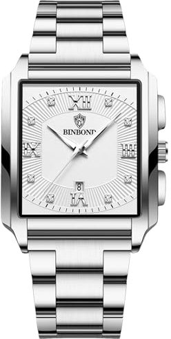 OIDEA Uhren Herren Quadratisch Armbanduhr: Silber Herrenuhr Analog Quarz Uhr Kalender Strass mit Beleuchtenden Zeiger Geschäfts Beiläufige Wasserdicht 30m Metallarmband Geschenk für Männer