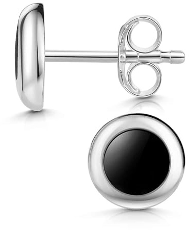 MATERIA by Matthias Wagner Onyx Ohrstecker schwarz - 925 Silber Ohrringe rund für Damen Herren rhodiniert SO-422
