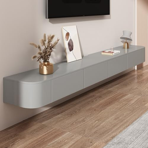 HYANXUE Mobile TV A Parete, Supporto TV Sospeso, Console Multimediale per L'intrattenimento, Mensole Sospese con Anta, per Mobiletto Portaoggetti sotto La TV(Grey,300x20x24CM)