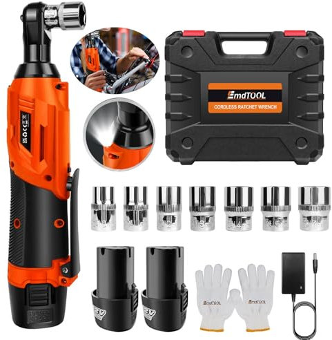 Right Angle Cordless Impact Wrench Li-ion Impact Driver Nut Gun + 2Pc Batteries Orange