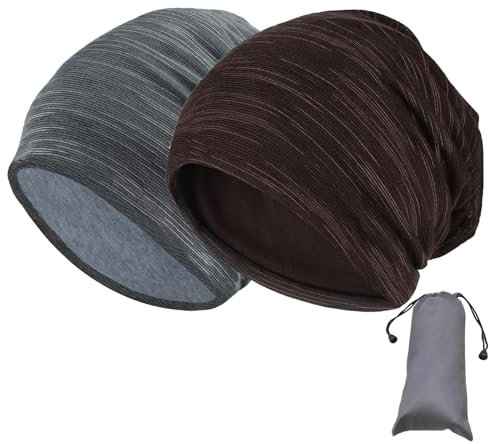 KASURE 2 Stück Klassische Beanie Mütze für Herren und Damen, Slouchy Beanie Hüte, Mütze Herren Slouch Beanie Mütze Laufmütze Herren Fahrrad Unisex Stricken Beanie Longbeanie (Grau + Braun)