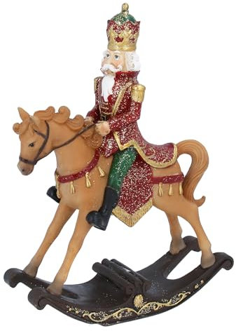 Gisela Graham Christmas Ornament – Nutcracker King on Rocking Horse, Festive Resin Figurine Decoration, 18.5cm