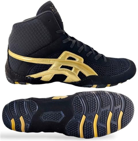 Scarpe Wrestling Lotta Libera Boxe MMA Fitness Leggere Flessibili in Pelle vegana Wrestling Shoes (Nero/Oro, Sistema Taglie Calzature EU, Adulto, Numero, Media, 38)