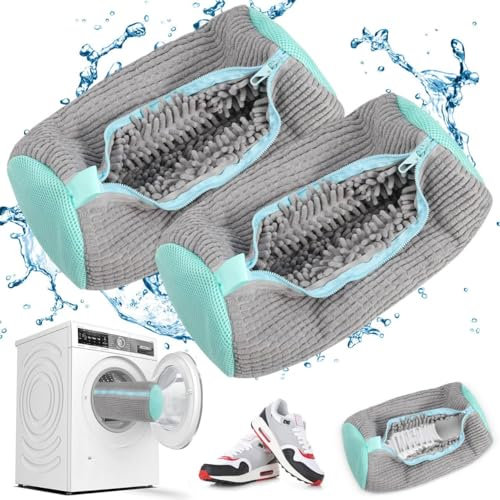 JAONLD Sacchetti per Lavare Scarpe in Lavatrice,2 Pezzi Sacchetto Scarpe Lavatrice per Lavatrici e Asciugatrici,Sacchetti Scarpe con Cerniera per Proteggere Scarpe,Riutilizzabile(Grigio Blu)