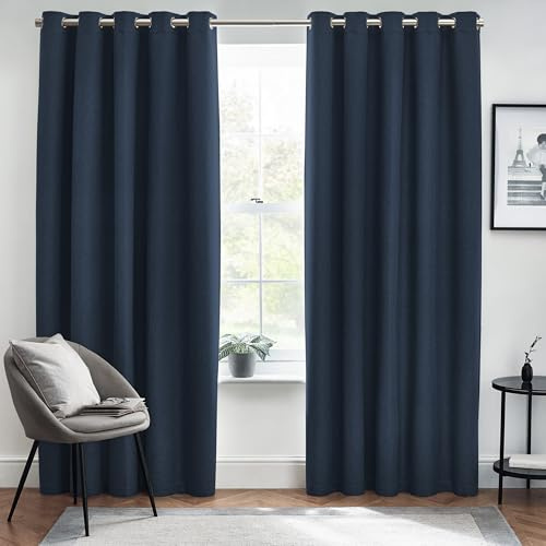 furn. Dawn Textured Blackout Ösenschals - Thermisch Gefüttertes Paar (Mitternachtsblau, Breite 229 x Länge 137cm)