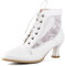 ErikenUrben Donna Vintage Victorian Stivali Pizzo Bridal Sposa Polacchine Chiuse Davanti Tacco Gattino Mesh Granny Stivalettis White Numero 39