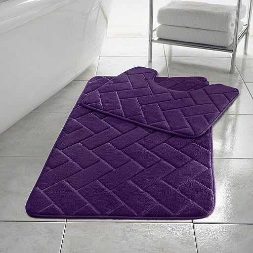 EXQUIZIT HOME Luxuriöses Badematten-Set aus Memory-Schaum, rutschfest, schnell trocknend, ultra-saugfähig, weich gepolstert, 100 % Polyester, Pflaume