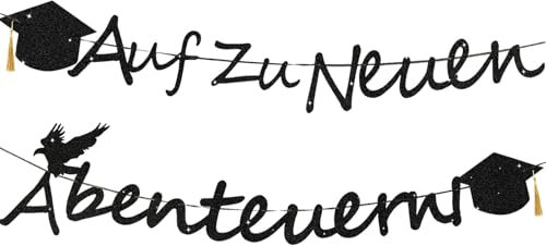 Graduation Deko Glitzer Schwarz, Abi Banner 2025 Graduation Deko - Auf Zu Neuen Abenteuern! - Das Adlermotiv, Das für Freiheit Und Stärke Steht, Ist Die Ideale Dekoration für Die Abschlussfeier