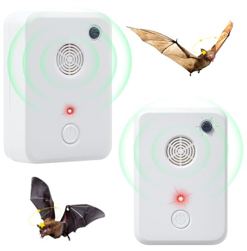Lot de 2 répulsifs à ultrasons pour grenier, garage, utilisation intérieure et extérieure, appareils dissuasifs à brancher sans cruauté et efficaces, pour se débarrasser des chauves-souris