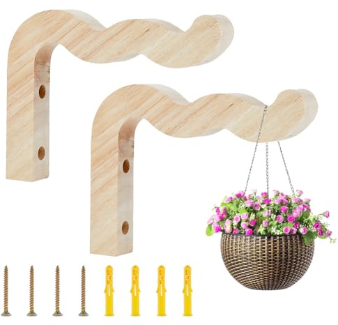 DICOSMETIC Lot de 2 crochets pour plantes en bois en forme de vague - 39 x 7,5 mm - Supports pour plantes suspendus pour l'intérieur et l'extérieur - Crochets en bois pour jardinières - Lanternes