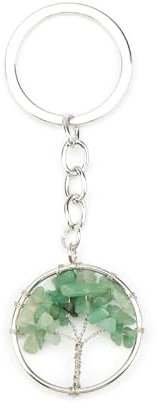 Gallkeat Lebensbaum Schlüsselanhänger, Runde Lebensbaum Anhänger, Edelstein Glücksbringer Schlüsselanhänger, Heilung Kristall Glücksbringer für Frauen, Schlüsselbund Keychain, Grün