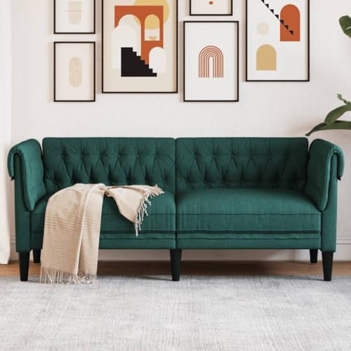 ChicAbode Chesterfield-Sofa 2-Sitzer Dunkelgrün Stoff Couch mit Armlehnen Rückenlehne Stützbeine, Polstersofa für Wohnzimmer, Couchgarnitur, Modern