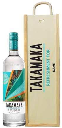 Personalised Takamaka Blanc White Rum Gift Set with Wooden Box – Smooth Seychelles Rum 70cl – Gift Set for Men, Boyfriend or Birthday – Refreshing Alcohol Present with Personalised Keepsake Box