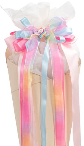 Dzpuhuojz Schleife Schultüte, Zuckertüte Mädchen, Schultütenschleife für Mädchen Junge Deko Schulanfang Einschulung Deko, Fertig Gebunden ca. 60 x 20 cm (Einhorn)