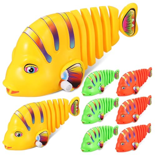 SOPOTUTU 8stücke Schwimmende Fische Spielzeug Roboter Fisch Cartoon Wiggle Fisch Spielzeug Tiere Für Badewanne Pool Mit Aufziehen Mechanismus Plastikfisch Badewannenspielzeug