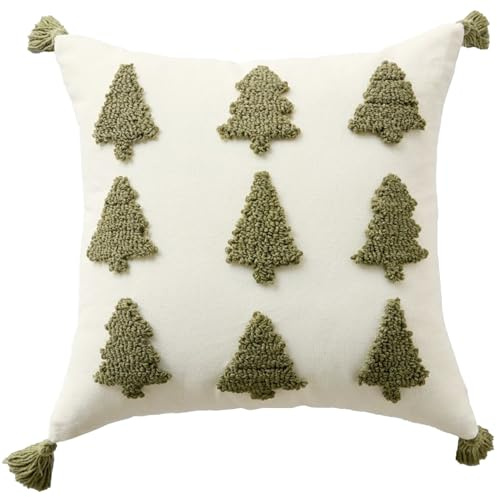 Ausing 45 × 45 cm Weihnachts-Kissenbezüge Fleece Weihnachtsbaum-Kissenbezug mit Stickerei und Quaste