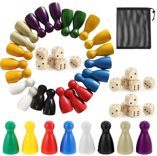 160 Stück 25*12 mm Holz Spielfiguren für Brettspiele mit Säckchen 16 Würfel | Halmakegel Spielfiguren 8 Farben für Flug Schach Dame Brettspiele Gesellschaftsspiel für die Ganze Familie