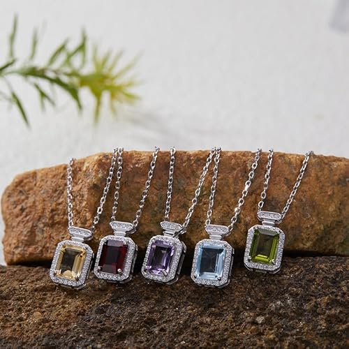S925 sterling silver perfume bottle necklace pendant natural colored gemstone exquisite light luxury clavicle chain high-grade sense does not female