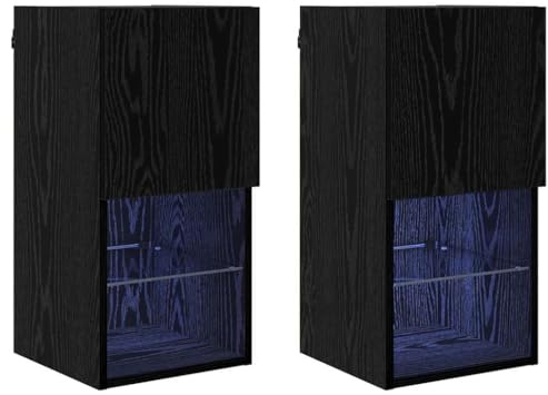 Mhdvray Wand-TV-Schrank Schwarz-Eiche 30,5x30x60 cm Set 2 Stück Modernes Lowboard mit USB-LED Hängendes Sideboard für Wohnzimmer Schlafzimmer Büro