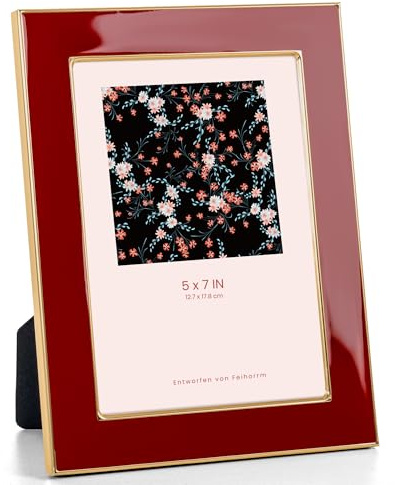 Feihorrm Bilderrahmen 13x18, Bilderrahmen Rot mit HD Gehärtetem Glas | Emaille Bilderrahmen mit Gold Metallrand, Fotorahmen 18x13, Vertikal & Horizontal, für Wand & Tischaufstellung