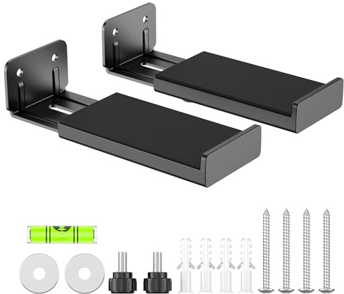 PlusAcc Universal Adjustable Wall Mount Brackets Holder for Soundbar Black | Sound Bar TV Speaker Bracket, Hold up to 15kg (33 lbs), Adjustable Depth Range of 10–17cm (3.94–6.69 Inches)