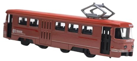 FewNvWa Miniatur Straßenbahn Modell Eisenbahnspielzeug Fahrzeug Modell Tram Aus Alloy Und PP mit Realistischer Optik Und Licht für Kinder Sammlung, Retro Rot