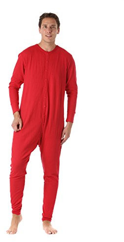 #followme Men's Solid Thermal Henley Adult Onesie - Red - M