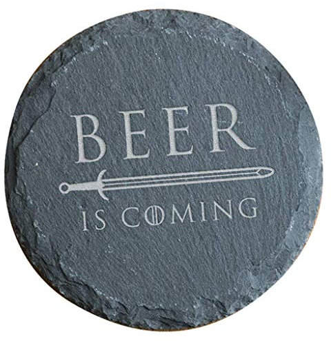 Engraved Natural Slate Coaster - Beer Is Coming Coaster Gift | Women and Mens Gift Ideas | Game Of Thrones Birthday Gifts for Men and Women | Thoughtful Keepsake Presents | Dust and Things