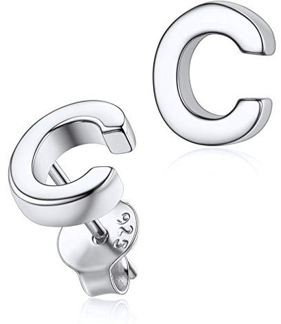Silvora Alphabets Initialen Damen Ohrringe Ohrstecker mit Buchstaben C Damen Ohrringe mit Buchstaben Silberfarbe Initiale Ohrringe für Mutter Freundin Paar
