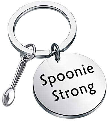 FEELMEM Spoonie Keychain Spoonie Strong Keychain Spoon Theory Jewelry Chronic Illness Spoonie Jewelry Spoonie Keyring Gift Self Care Gift (Silver)